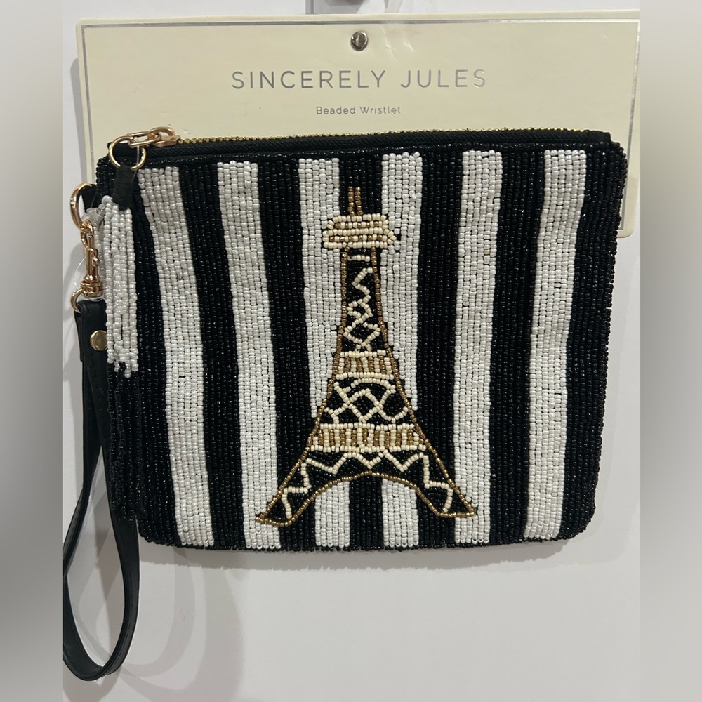 Beaded Black & White Eiffel Tower Wristlet